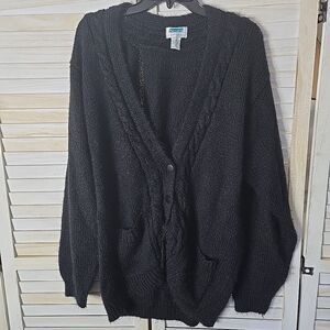 Partners Mervyns Womens Black Cardigan Sweater M Rib Knit Whimsigoth Cottagecore